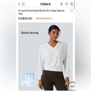 Halara Top Medium NWT White V-neck Oversized Quick Dry Yoga Sports MSRP $59.95